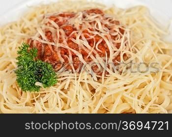 pasta with meat sauce closeup