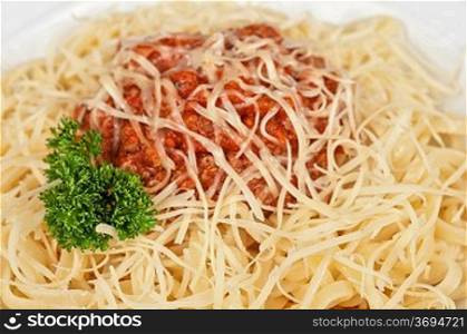 pasta with meat sauce closeup