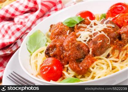 pasta with meatballs and with tomato sauce