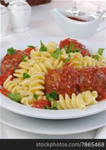Pasta with meatballs in tomato sauce and herbs&#xA;&#xA;