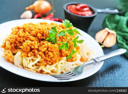 pasta with sauce on the white plate