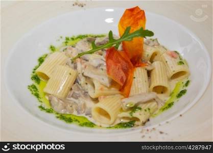 Pasta with seafood and cheese sauce