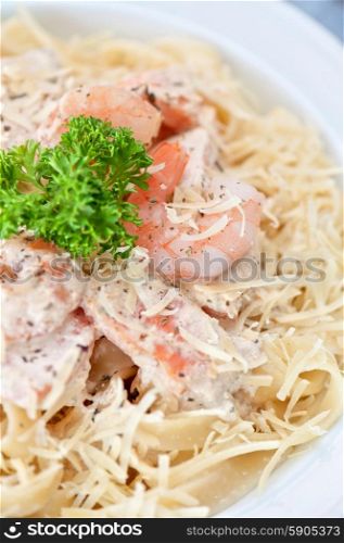 Pasta with shrimp. Pasta with shrimp sauce and cheese