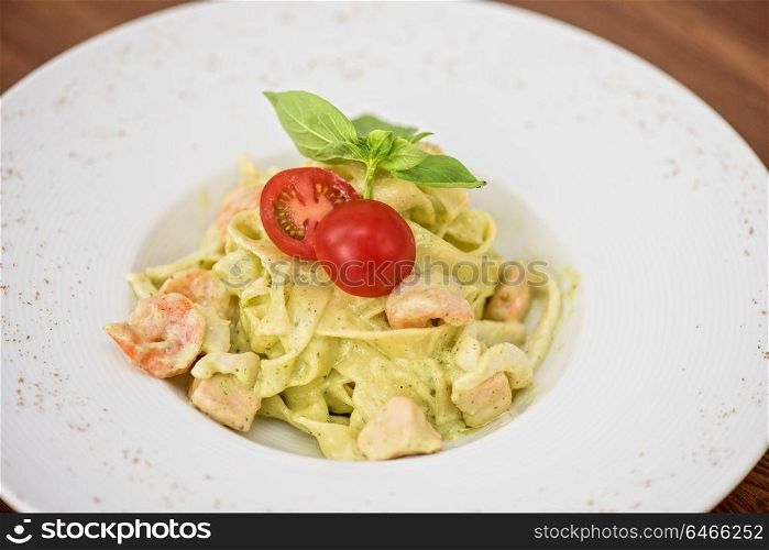 Pasta with shrimps and sauce. Pasta with shrimp