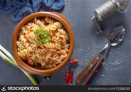 pasta with tomato sauce and aroma spice