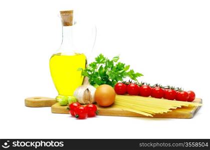 pasta with tomatoes on a white background