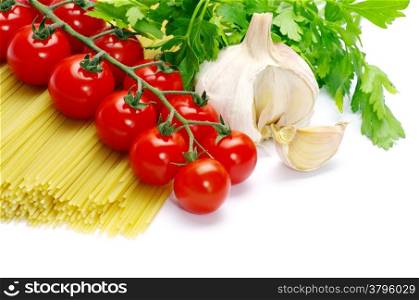 pasta with tomatoes on a white background