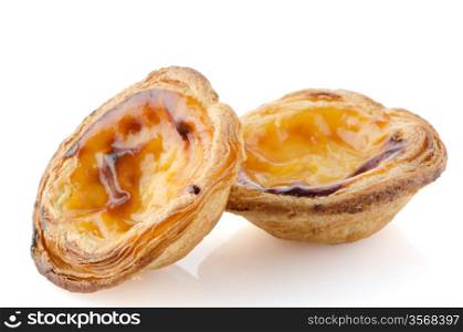 Pasteis de nata, typical pastry from Lisbon - Portugal, isolated on white background.