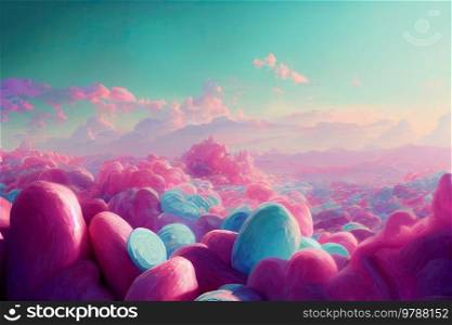 Pastel colored abstract landscape, fantasy background with candy. Pastel colored landscape