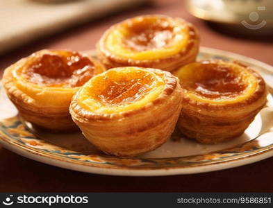 Pastel de nata dessert on plate.AI Generative