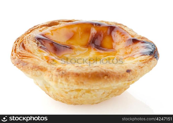 Pastel de nata, typical pastry from Lisbon - Portugal, isolated on white background.