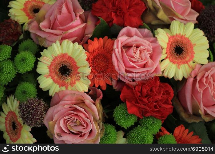 Pastel flower arrangement: various flowers in different soft colors for a wedding