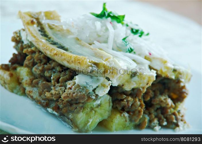 Pastelon - Plantain and Beef Casserole made in Dominican Republic and Puerto Rico. version of lasagna or casserole