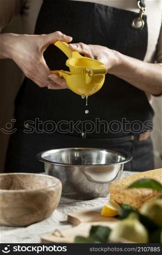 pastry chef squeezing juice cake