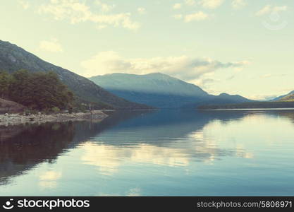 Patagonia landscapes in Argentina -serenity lake in mountains