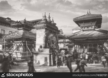 Patan .Ancient city in Kathmandu Valley. Nepal. Black and white photography.