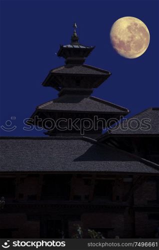 Patan .Ancient city in Kathmandu Valley. Nepal. super moon
