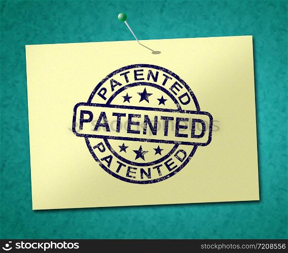 Patented concept icon means copyrighted or having a trademark and owned. A copyright notice that rights are reserved - 3d illustration. Patented Stamp Showing Registered Patent Or Trademark