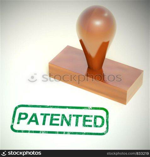 Patented concept icon means copyrighted or having a trademark and owned. A copyright notice that rights are reserved - 3d illustration. Patented Stamp Shows Trademark Patent Or Registered