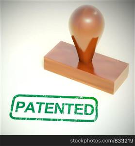 Patented concept icon means copyrighted or having a trademark and owned. A copyright notice that rights are reserved - 3d illustration. Patented Stamp Shows Trademark Patent Or Registered