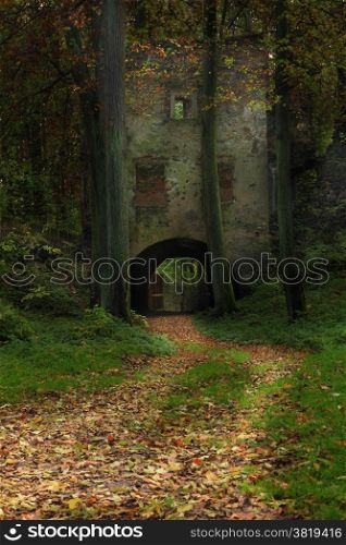 Path to gate of Castle Gryf in Poland