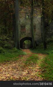 Path to gate of Castle Gryf in Poland