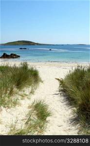 Path to Rushy Bay beach in Bryher, Isles of Scilly Cornwall UK.