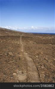Pathway leading through rocky terrain in Maui, Hawaii.