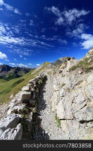 pathway on mountain ridge, San Pellegrino valley, Trentino, Italy