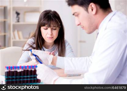 Patient during blood test sampling procedure taken for analysis