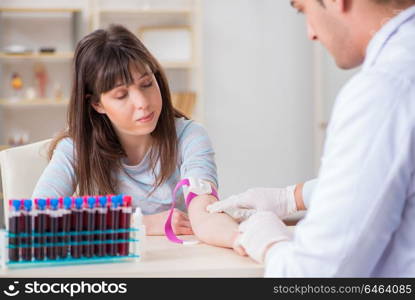 Patient during blood test sampling procedure taken for analysis