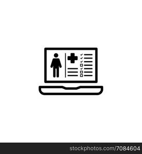 Patient Medical Record Icon. Flat Design.. Patient Medical Record Icon with Laptop. Flat Design. Isolated.