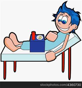 Patient on a bed with a food tray