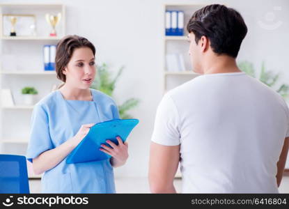 Patient visiting doctor for annual regular check-up in hospital clinic. Patient visiting doctor for annual regular check-up in hospital