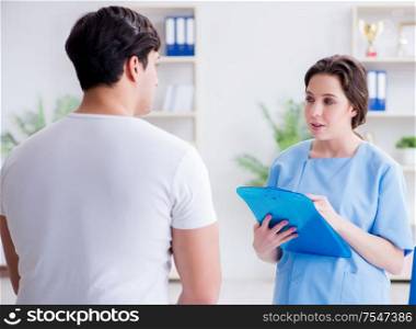 Patient visiting doctor for annual regular check-up in hospital clinic. Patient visiting doctor for annual regular check-up in hospital
