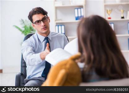 Patient visiting psychiatrist doctor for examination