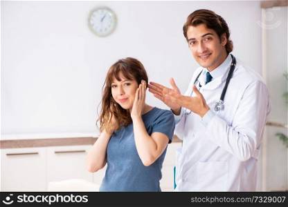 Patient with hearing problem visiting doctor otorhinolaryngologist. Patient with hearing problem visiting doctor otorhinolaryngologi