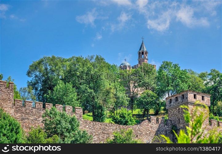 Patriarchal Cathedral of the Holy Ascension of God in the Tsarevets fortress of Veliko Tarnovo, Bulgaria, on a sunny summer day. Patriarchal Cathedral in the Tsarevets fortress. Veliko Tarnovo, Bulgaria