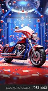 Patriotic USA Motorcycle on 3D Colorful Background. Generative ai. High quality illustration. Patriotic USA Motorcycle on 3D Colorful Background. Generative ai