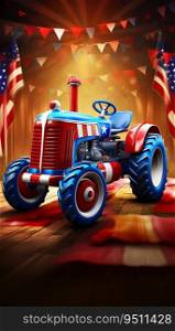 Patriotic USA Tractor on 3D Colorful Background. Generative ai. High quality illustration. Patriotic USA Tractor on 3D Colorful Background. Generative ai