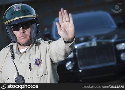 Patrol officer stops traffic police escort