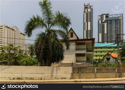 PATTAYA,THAILAND - APRIL 25,2019: Soi Pattayaklang 14 This is the view to big,modern and new The Base hotel.