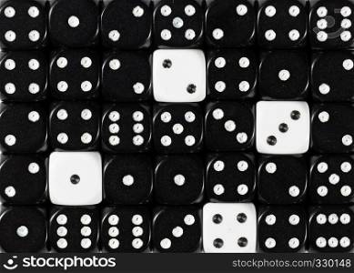 Pattern background of random ordered black dices with four white cubes. Background of random ordered black dices with four white cubes
