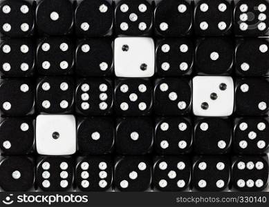 Pattern background of random ordered black dices with three white cubes. Background of random ordered black dices with three white cubes