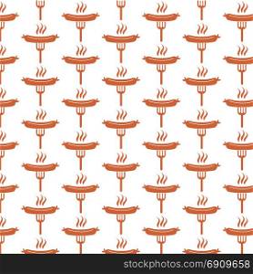 Pattern background Sausage grilled with fork icon