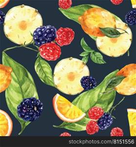 Pattern design with berries and pineapple concept, colorful seamless illustration design template.