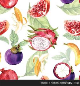 Pattern design with Fruits theme, various fruits watercolor  seamless  illustration template