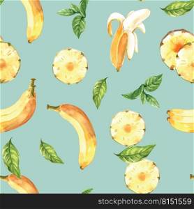 Pattern design with Fruits theme, watercolor element seamless illustration design template