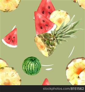 Pattern design with Fruits theme, watermelon and pineapple seamless illustration design template