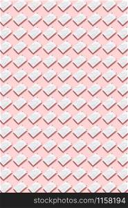 Pattern from blank crumpled paper white sheets with small clothespins on a pastel pink background, hard shadows. Can be used for your creativity. Flat lay.. White crumpled paper sheets with pins pattern.